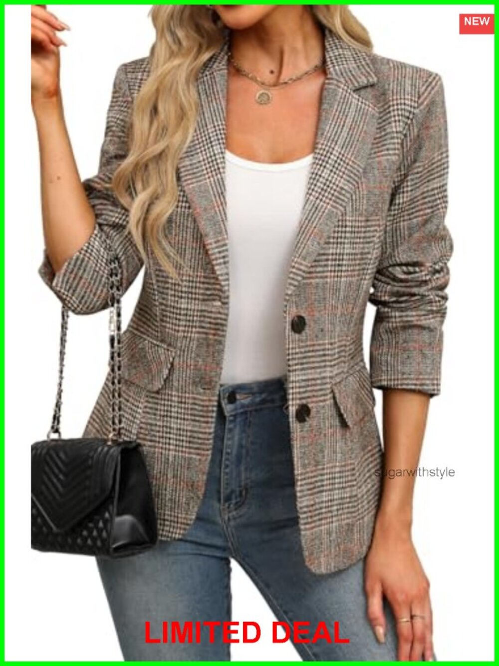 Women's Plaid Blazer Business Casual Work Office Suit Jacket